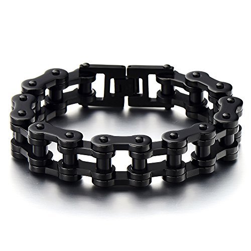Heavy Sturdy Mens Motorcycle Chain Bike Chain Bracelet of Stainless Steel Silver Color Polished