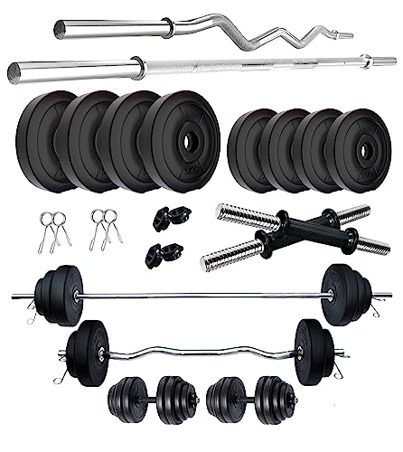 Amazon Brand – Symactive PVC 30 Kg Home Gym Set (30 Kg PVC Weight, 5 Ft Plain Rod, 3 Ft Curl Rod, 14” Dumbbell Rods Pair, 4 Locks/Clippers)