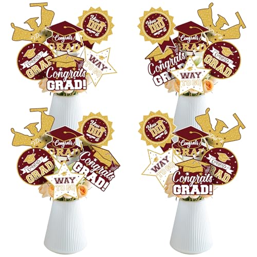 Image of 2026 Graduation Party Decorations - 24 Pcs Class of 2026 Congrats Grad Table Centerpieces Graduation Table Decorations Sticks Table Toppers for Graduation Party (Maroon Gold)