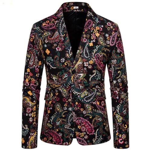 Men's Printed Suit Jacket Single Breasted Cotton Linen Casual Coat V-Neck Long Sleeve Blazers Tops3
