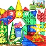 Dinosaur Toys Magnetic Tiles Building Blocks Kids - Dinosaur World STEM Magnet for Toddlers Creative Construction Play for 3+ Year Old Boys Girls Ideal Preschool Learning Sensory Toys