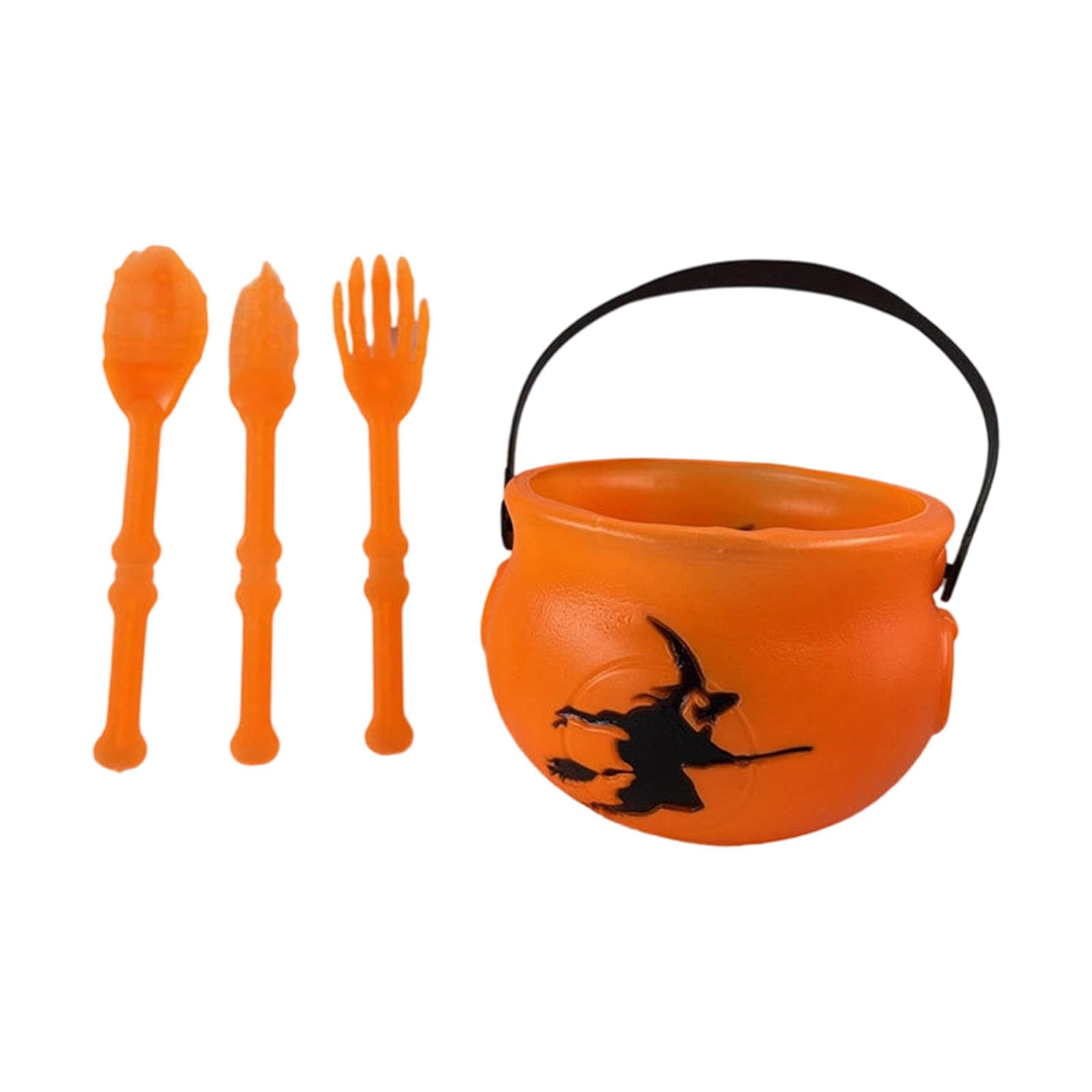 Tsophreniq Halloween Candy Bucket and Cutlery Set Witch Cauldron Treat Container with Handle for Halloween Party Decoration Candy Bucket