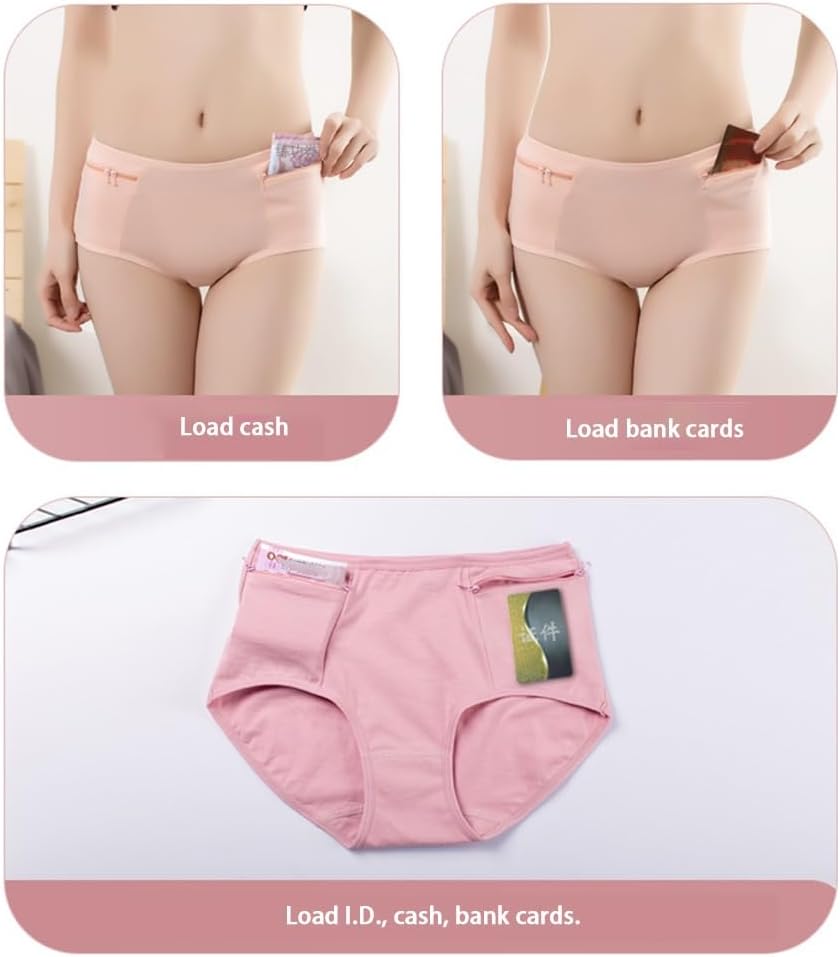 LaseVe 3/4/6 Packs Women Zippered with Secret Pocket Panties Breathable Basic Briefs Stretchy Underwear