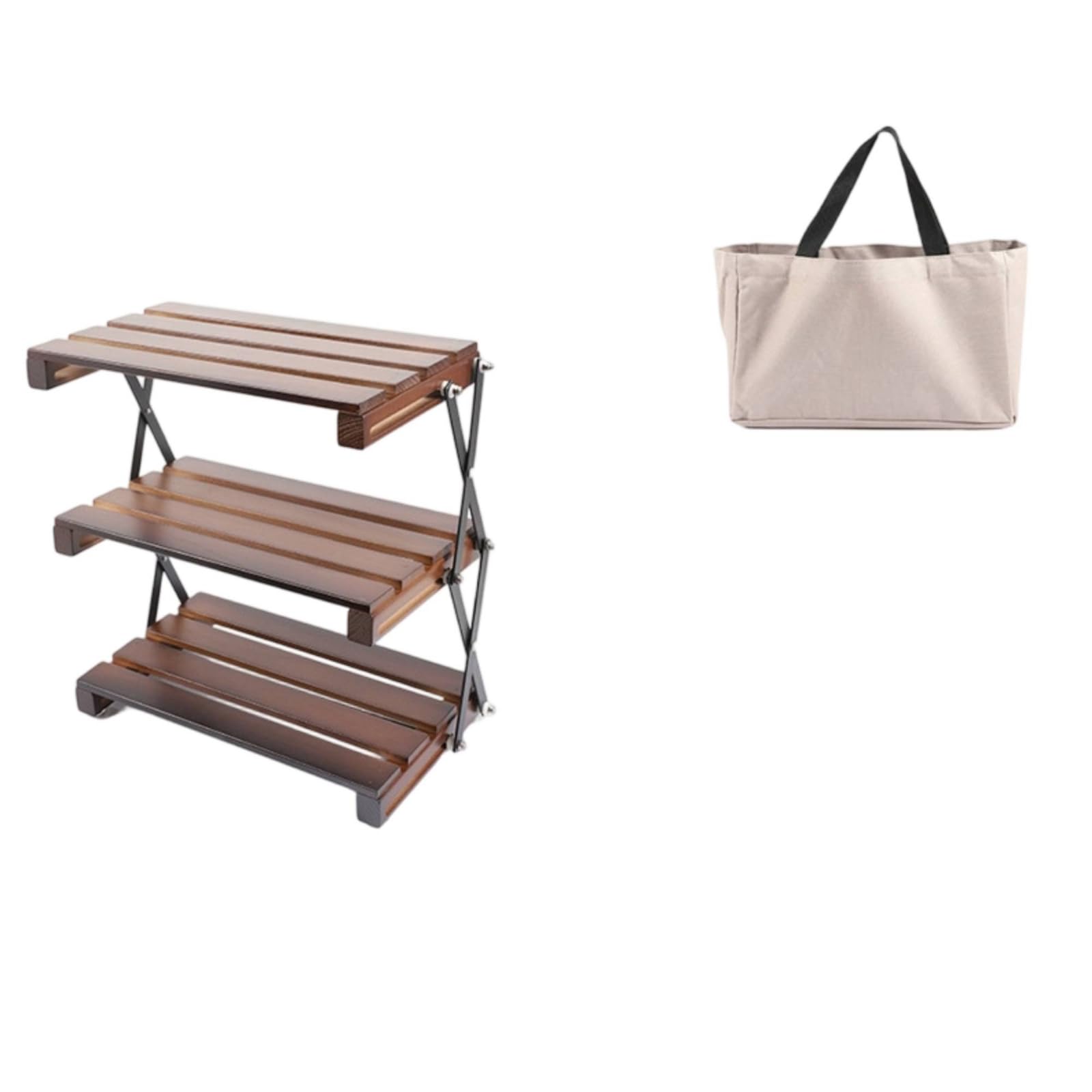 Étagère Camping Portable Étagère Pliante à 3 Niveaux Meuble Rangement Cuisine Camping Pliable pour Campeurs, Pique-Nique, Barbecue, Structure En Bois - Bois De Hêtre À Trois Niveaux