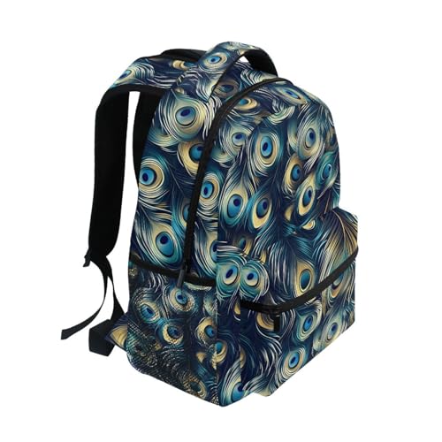 Blue Peacock Feather Colorful Backpack for School Boys Girls Adults Kids Bookbag Laptop Bag 15L2