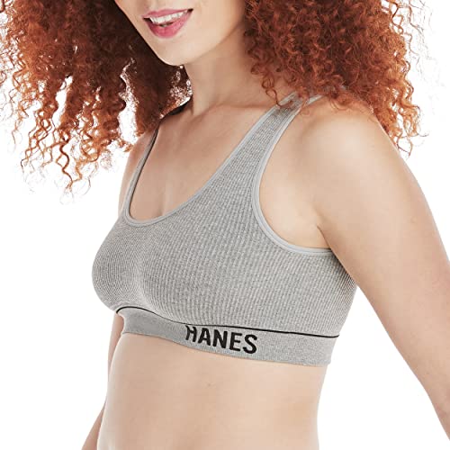 Image of Hanes Women's Originals Seamless Rib Crop Bralette, Scoop Neckline Pullover Wireless Bra, ComfortFlex Fit