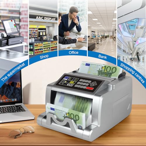 Geldzählmaschine für gemischte Stückelungen, Wertzählung, UV/MG/IR/MT-Banknotenzähler, Geldzählmaschine mit Display, EUR-Bargeldzähler für Unternehmen