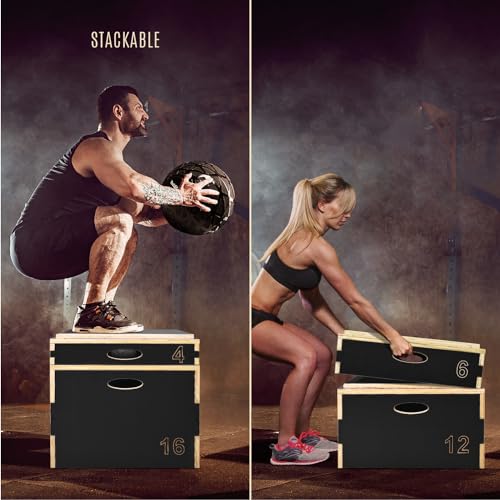 Yes4All QH8D 3 In 1 Plyo Box aus Holz mit rutschfester Oberfläche, 15,2 cm H, Plyometric Box Plattform für Sprungtraining, Jump Boxes für Home Gym Training und Outdoor Workout, Schwarz