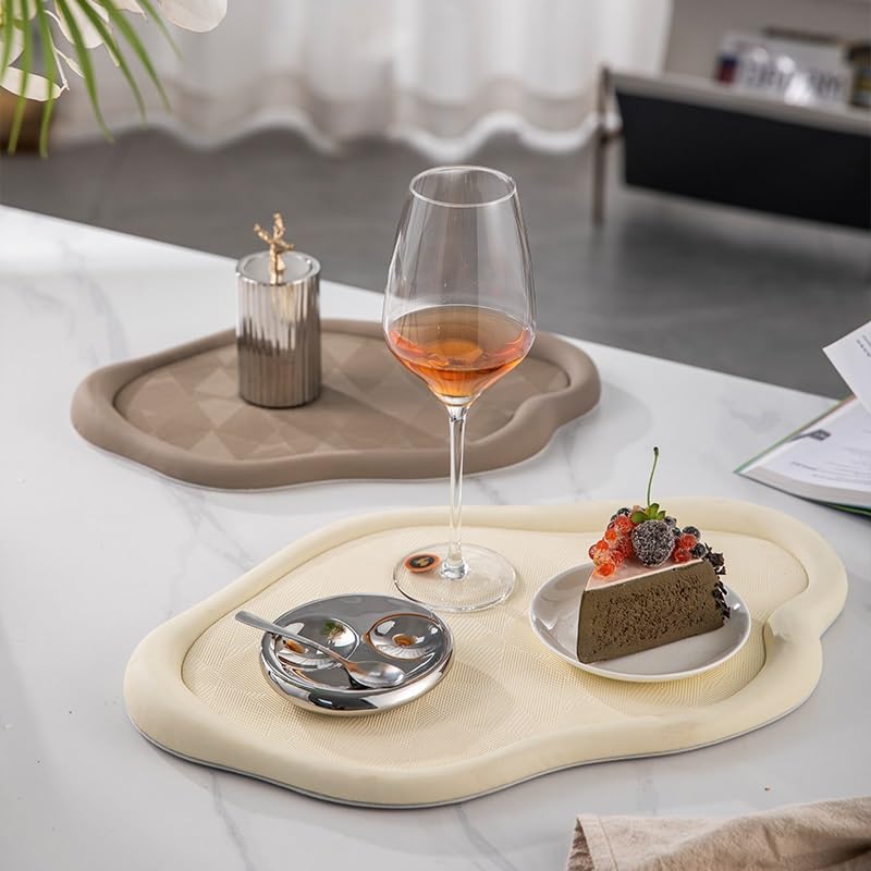 Bandejas Servir Comida Mesa de Comedor Ondulada Lujo Ligera, Bandeja Cuero, mesita for café Sala Estar, Adornos Escritorio, Juego té joyería for aromaterapia, Almacenamiento Mesa Cama | A,M