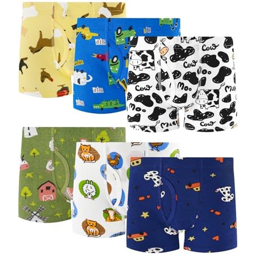 100% Cotton Boys Boxer Briefs Tagless Toddler Underwear (6-Pack) 2T Multi-farm-b24
