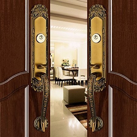 Amoylimai K6838# Luxurious Mortise Lock Entry Entrance Front Door Handle Lockset (Double Door, Brown Bronze) #TOP16