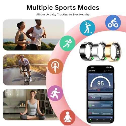Image of Smart Ring for Women & Men, Fitness Tracker with Heart Rate, Blood Oxygen, Sleep Monitoring, Long-Lasting Battery, IP68 Waterproof (Gold, 14)