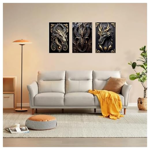 1Set/3pcs Repic Dragon Art Intricate Ornate Dragon Portraits, 8x12 Inches, Unframed