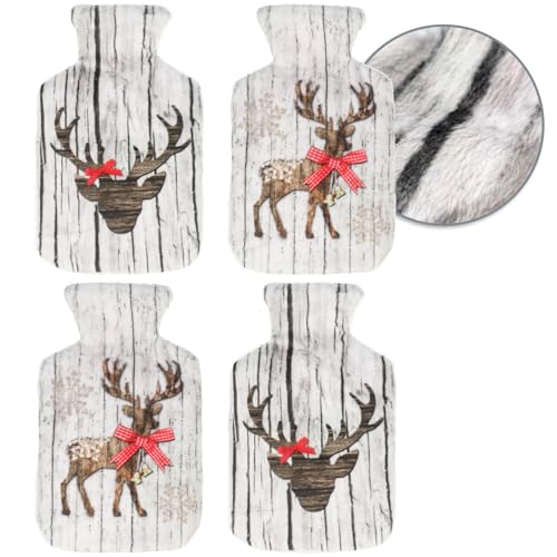 com-four® 4X Taschenwärmer Set - Flauschige Handwärmer im Wärmflaschen-Design, Plüsch Fingerwärmer, Knickbare Wärmepads, Wiederverwendbare...
