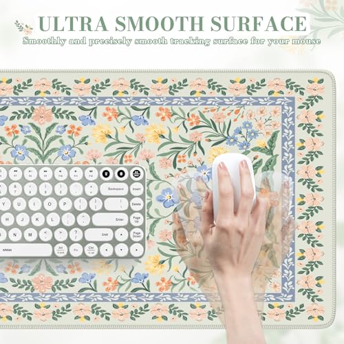 iCasso Desk Matt for Desktop, Desk Pad Mat, Green Floral Computer Mat for Keyboard and Mouse, XXL Large Mouse Pad, Anti-Slip Big Mousepad with Stitched Edges (Green) - Image 4