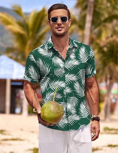 Image of COOFANDY Men's Linen Shirts Short Sleeve Casual Shirts Button Down Shirt for Men Beach Summer Wedding Shirt