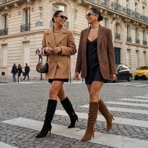 Image of Knee High Boots Women Pointed Toe Stiletto Heel Tall Boots | Side Zipper,3 In Stiletto Heel,Fall Spring Winter Fashion Dress Tall Boots,Evening Bridal office Long Boots