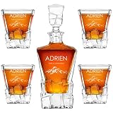 Maverton Carafe et 4 verres - Avec motif décoratif - Ensemble personnalisé pour homme - Set élégant pour lui - Ensemble à whisky au design unique - Pour connaisseur - Fort