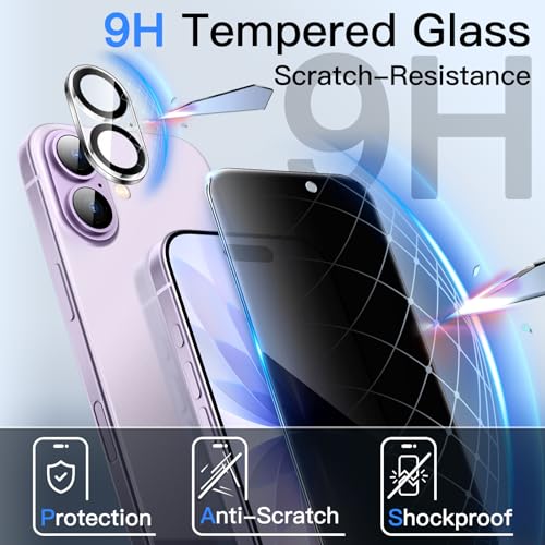 Image of JETech Privacy Screen Protector for iPhone 17 6.3-Inch with Camera Lens Protector, Anti-Spy Tempered Glass Film, Easy Installation Tool, 2-Pack Each