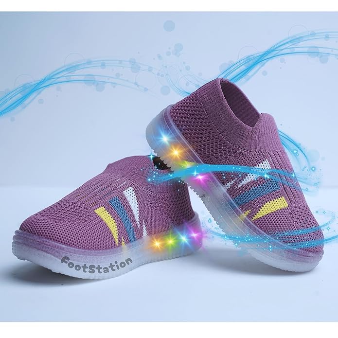 Image of Jugnu Toddler Boy's & Girl's LED Light-Up Shoes | Breathable Mesh First Walking Shoes with Soft Cushioned Insole & Stretchable Slipon Shoe for Infants & Kids (Age 18 Months to 5 Years)