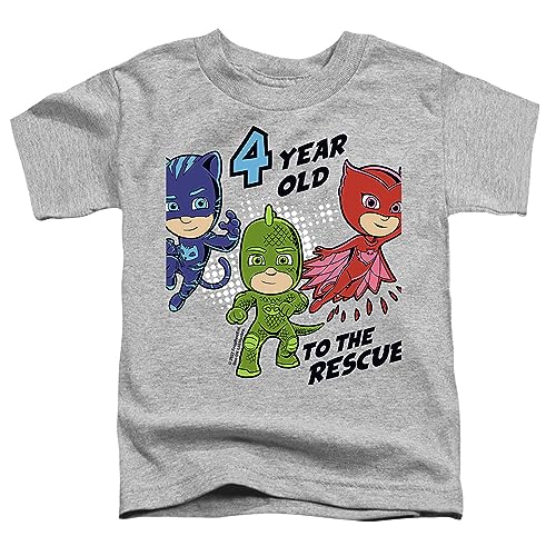 Popfunk PJ Masks 4 Year Old to The Rescue Birthday Unisex Toddler T-Shirt - Size 4, Athletic Heather
