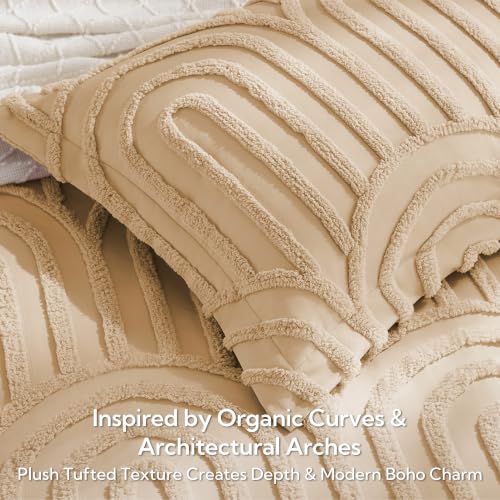Image of MR&HM Queen Comforter Set Boho 7pcs, Khaki Weatern Arch Tufted Bedding Set
