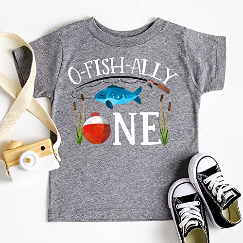 O-Fish-Ally- One Boys 1St Birthday Shirt For Baby Boys First Birthday Outfit Granite Heather Short Sleeve Shirt #TOP2