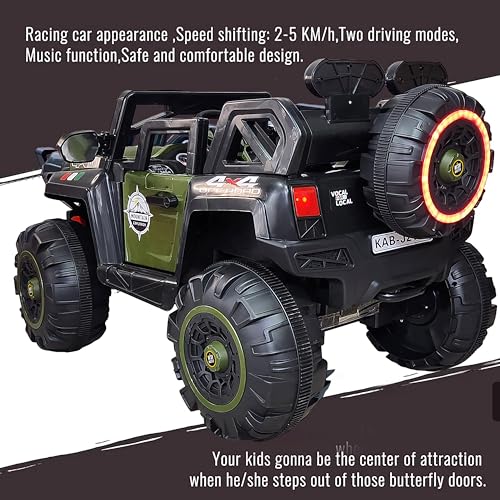 Image of Wishmaster Driving EV Cars for 1, 2, 3, 4, 5, 6 Years | Remote + Steering + Mobile App Control | Kids Jeeps (Jumbo Size KAB2188 [1-8 Year Kids], Army Green)