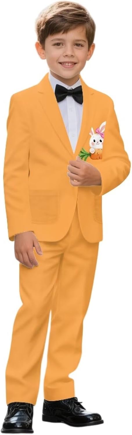 Boys Easter Suit Slim Fit Funny Print Suit for Kids Formal 2 Piece Blazer and Pant Set