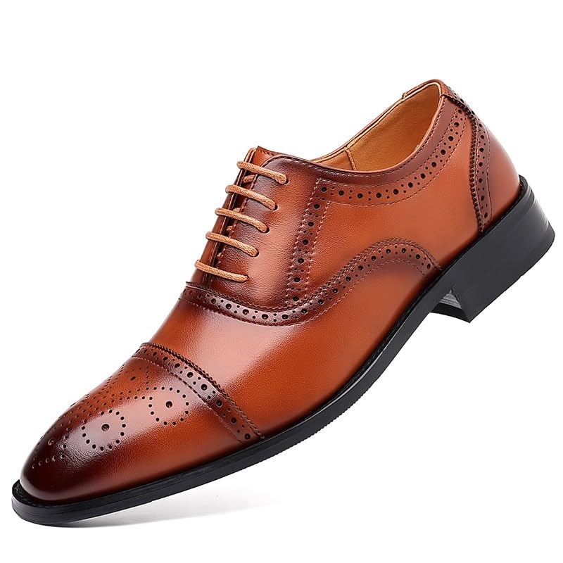 Men's Dress Oxford Shoes Men Lace Up Square Toe Brogue Cap Toe Leather Formal Shoes Oxford Shoes Slip Resistant Anti-slip Block Heel Business Shoes