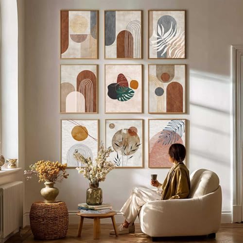 Image of kotart Boho Art Home Decoration Modern Paintings With Frame For Living Room Bed Room Hotel Wall Decor Digital Reprint Set of 9 (13X17 inch)