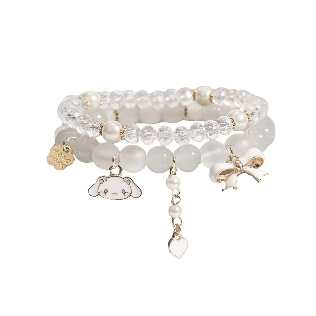 SANNIDHI® Crystal Bracelet for Girls Stylish Double Layer Pearl Crystal Bead Bracelets Jewelry with Cute Pendant Charm, Bracelet for Kids Women Ideal Gift for Girls