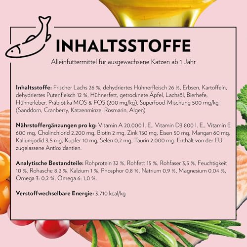 PrimaCat - Getreidefreies Trockenfutter für ausgewachsene Katzen, Geschmacksrichtung Lachs, 400 g