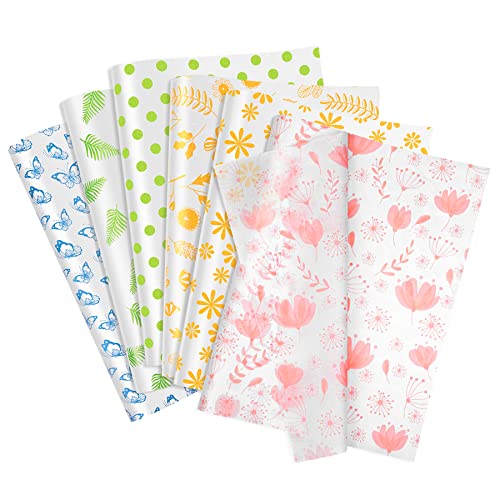Image of Larcenciel Metallic Flower Tissue Paper - 60 Sheets for Gift Wrapping, Birthday, Holiday & Party Decor, Crafts & Packaging - 19.7x13.8in
