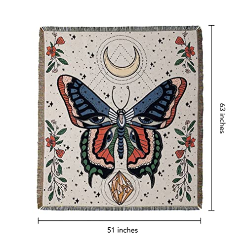 Tiowik Butterfly Throw Woven Blanket With Tassel For Home Decoration Chair Couch Sofa Bed Beach Travel Picnic Cloth Tapestry Shawl Cozy Cotton (White 63×51 Inches) #TOP1