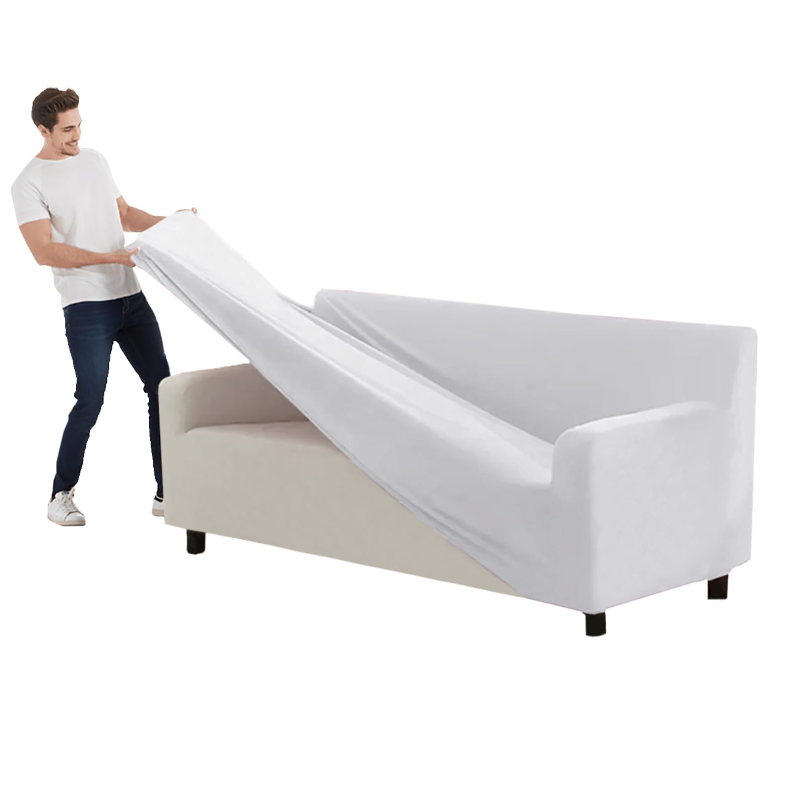 VFGFDJNDFX Couch Cover Velvet, Stretch Sofa Covers with Separate Main Cover Backrests and Seat Cushions Couch Cover, for Living Room Furniture Slipcovers (White,Sofa - 3 PCS)