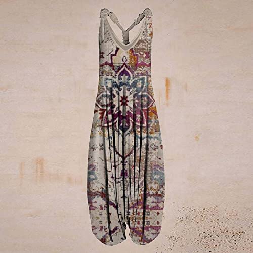 OIOLOYJM Summer Plus Size Boho Overalls for Women 2025 Fashion Jumpsuits Loose Fit Rompers Floral Printed Baggy Harem Pants