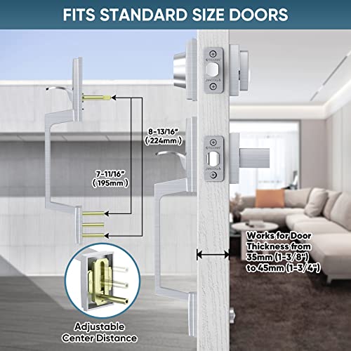 Ticonn Front Door Handle Set, Heavy Duty Square Door Lever & Single Cylinder Deadbolt Combo Reversible For Entrance Exterior Doors (Satin Chrome) #TOP1