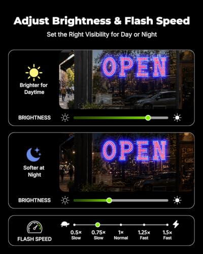 Image of 32 x 10 Inch LED Open Sign for Business - Timer via BT APP & Remote Control, Ultra Bright Open Sign with 14 Flash Modes, 6 Dimming Levels & 6 Speed Control for Salon Cafe Restaurant (Red & Blue)
