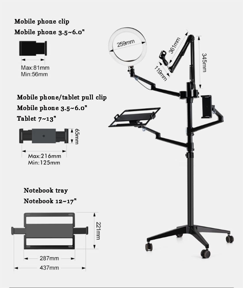 Selfie Live Stand Anello Luminoso a LED Regolabile in Altezza con Supporto per Microfono per Tablet del Telefono Adatto per videoconferenze dal Vivo