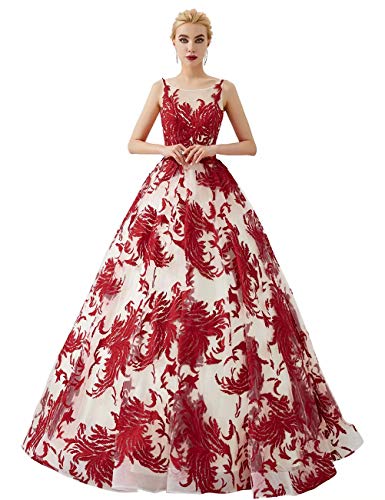 Lilibridal Women's Embroidery Bridal Wedding Dresses Tulle Spaghetti Strap Bridal Gown (Burgundy 16)