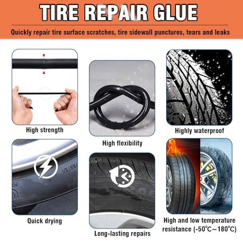 Tire Repair Glue Kit, Black, 10ml x 2, for Bike, Car, Motorcycle