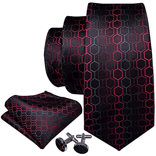 Image of Barry.Wang Mens Tie Set Plaid Check Neckties Formal Business Wedding Luxury Pocket Square Cufflinks