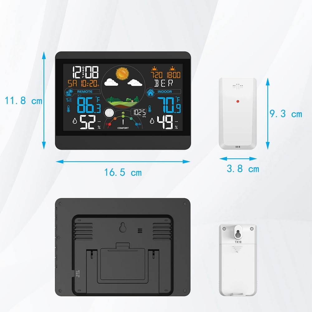 Stazione Meteorologica Digitale Termometro Igrometro Wireless Interno Esterno Orologio Meteorologico per Uso Domestico