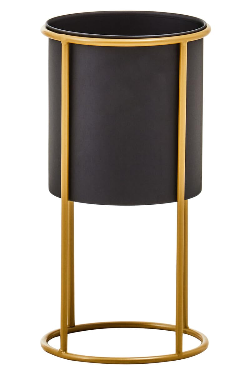 Premier Housewares Small Black And Gold Floor Standing Garden Planters Modern Freestanding Plant Pot with Luxe Gold Frame Tall Planters For Outdoor 20cm x 38cm x 20cm