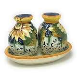 CERAMICHE D'ARTE PARRINI- Italienische Kunstkeramik, Salz und Pfeffer-Set, Dekoration Sonnenblume, handgemalt, hergestellt in Italien Toscana