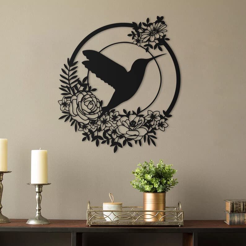 Image of Herrlich Homes Hummingbird Bird Metal Wall Art, Metal Wall Decor, Metal Wall Sculpture, Outdoor Wall Art, Wall Hanging, Home Decor | Black