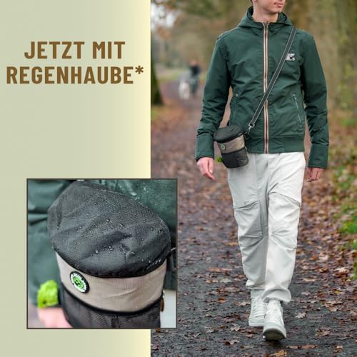 GIZZY® DAS ORIGINAL | Leckerlitasche für Hunde + REGENHAUBE | Leckerlibeutel für Hunde mit praktischer Einhand-Öffnung | Hunde Leckerlitasche für Training & Welpenerziehung | Gassi Tasche Hund [Beige]
