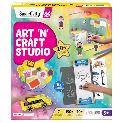 Smartivity 20 in 1 Art and Craft Kit I for 5,6,7,8,9 Year Old Girls & Boys I Clay, Stamp, Tracing, 3D House, Origami & Many More I Toys for Kids Age 5,6,7,8,9
