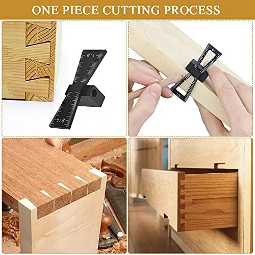 LYTIVAGEN Dovetail Marker Aluminum Alloy Dovetail Marking Gauge Hand Cut Wood Joints Accurate Dovetail Ruler Marker Dovetail Gauge Template with Scale 1:5/1:8 for Woodworking (6.4*2.2*1.8cm, Black)